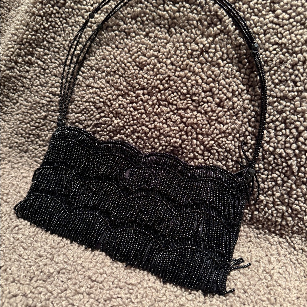 Elegant Black Beaded Women's Bag